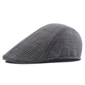 Classic British plaid flat cap in grey and black cotton fabric for casual sun protection - 58cm / Light Gray