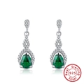925 sterling silver drop earrings with pear-shaped green stones and zircon accents - Green Pear Gem Pendant / Green Gem Drop (SE234)