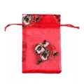 Red organza Christmas drawstring gift bag with gold glitter Santa Claus pattern - Black Santa Claus