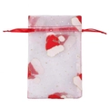 Sheer organza Christmas pouch with red and white Santa hat print and gold glitter - Christmas Hat / 10*15cm