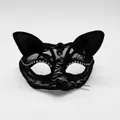 Sexy black lace cat ear mask with sequins and rhinestones for Halloween cosplay - Black Transparent Lace Cat Ears Mask