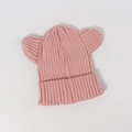 Cute pink knit baby hat with round ears and thick ribbed texture for autumn and winter - Kids (48-54CM) / Pink