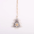 Pendaglio natalizio a forma di albero in legno con peluche grigio e decoro a fiocco - Stile Albero di Natale / Bianco / Grigio