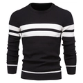 Maglione casual da uomo in maglia a girocollo con motivo a strisce bianche e nere - M / Nero