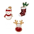 Ensemble de trois broches de Noël en émail avec bonhomme de neige, chaussette et renne - Style 2 (Bonhomme de Neige/Chaussette/Tête de Renne)