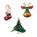 Lot de trois broches de Noël avec motifs de renne, sapin et chaussette en émail - Style 4 (Chaussette/Tête de Renne/Arbre de Noël)