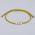 Handmade woven olive green rope bracelet with three irregular rose gold copper beads - Olive Green