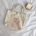 Crèmekleurige canvas draagtas met perzikprint en drukknoopsluiting voor dames - Beige Perzik