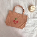Minimalistische orange-pinke Segeltuchtasche mit Kirschdruck und japanischem Schriftzug - Rosa Kirsche