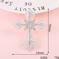 Silver hollow rhinestone cross pendant with white crystals, size 70mm by 53mm - D294 Rhinestone Cross (Silver)