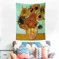 Van Gogh sunflower art wall tapestry hanging in a cozy living room home decor setup - Printed Sunflowers
