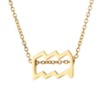 Macro shot of gold Aquarius zodiac pendant with wavy line pattern on a slim chain - Aquarius - Gold