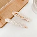 Elegant gold pearl hair clips set featuring wavy and oval designs for women and girls - Deep Thought 2-Piece Set