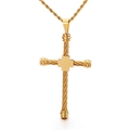 Hip-Hop Gold-Kreuzanhänger für Herren mit passender gedrehter Kordelkette - Goldener Kreuzanhänger (KP80529-K)