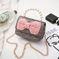 Pink glitter mini crossbody bag with pearl handle and bow for girls - Horizontal Black