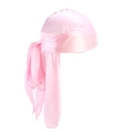 Pink silk-like durag headwrap for men and women featuring long straps and smooth satin finish - One Size / Pink