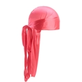 Pink silky satin durag headwrap with long adjustable straps for men and women - One Size / Watermelon red