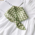 Green and white checkerboard knit scarf for women with soft textured wool pattern - Knitted Socket Plaid Green