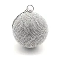 Elegant silver spherical evening clutch with sparkling rhinestones and metal ring handle - Silver