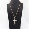 Men hip hop golden Cuban chain with large iced out cross pendant on a black mannequin - Gold Pendant + 70CM Cuban Chain