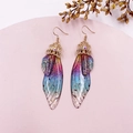 S925 silver butterfly wing earrings with purple gradient resin and gold foil accents - Rainbow-Gold Foil