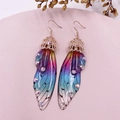 Detail of gradient cicada wing earrings with rhinestones and golden hooks - Rainbow Rhinestone-Rose Gold
