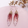 S925 silver butterfly cicada wing earrings with red gradient finish and crystals - Red Rhinestone-Gold