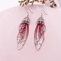 Pink gradient butterfly wing earrings with silver foil flakes and rhinestone accents - Red-Silver Foil