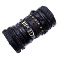 Retro multi-layer men's leather bracelet set with woven ropes and alloy charms - 10-Piece Set