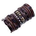 Bracelet multicouche vintage en cuir pour hommes avec corde tressée et breloques étoiles - Ensemble de 10 pièces