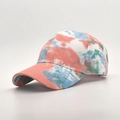 Detail view of colorful tie-dye canvas baseball cap with vibrant pastel patterns - Pink White Tie-dye