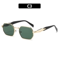 Occhiali da sole ottagonali vintage con montatura in metallo dorato e lenti verde scuro - Montatura Oro Asta Nera Lente Verde (C3)