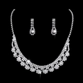 Silver bridal jewelry set with floral crystal necklace and matching drop earrings - 691 Jewelry Set / Silver