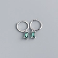 Minimalist 925 sterling silver hoop earrings with rectangular emerald green zircon stones - White Gold (Green Zirconia)