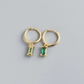 Minimalist 925 sterling silver hoop earrings with green rectangular zircon pendants - Gold (Green Zirconia)