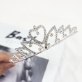 Peigne à cheveux couronne en cristal argenté brillant avec design cœur pour filles - Couronne cœur