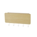 Japanese style wooden wall key holder with five hooks and top storage shelf in white - White