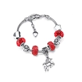 Detailansicht der Kinder-Einhorn-Bettelarmband mit roten Perlen und silberner Schlangenkette - Rotes Einhorn