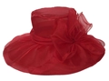 Elegant wide brim organza sun hat in vibrant red with decorative floral accent - M (56-60cm) / Red