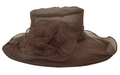 Detail of coffee brown organza sun hat featuring an elegant multi-layered 3D floral decoration - M (56-60cm) / Coffee