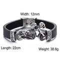 Punk rocker leather bracelet with motorcycle skull carving and vintage steel accents - Skull Style (KB59312-BD)