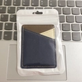 Three-color patchwork PU leather phone card holder in navy, brown and beige - Saffiano Blue