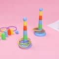 Rainbow stacking ring toy set for kids with colorful plastic cones on pink background - Small Colorful Ring Toss Set