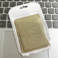 Adhesive PU phone card holder with double slots in sparkling gold glitter finish - Fine Glitter Gold