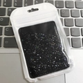 Glittery black PU leather adhesive phone card holder with sparkles in retail packaging - Coarse Glitter Black C