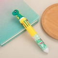 Cartoon dinosaur themed 10-color retractable ballpoint pen in green and yellow finish - Monster - Yellow