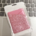 Pink glitter adhesive phone card holder with double slot in shimmering PU leather - Coarse Glitter Rose Red E