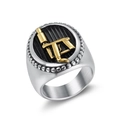 Anello con logo macchinetta per tatuaggi retrò bicolore da uomo in acciaio inox e oro - US 7 / Stile Macchinetta per Tatuaggi Bicolore (09206)