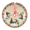 Falda para árbol de Navidad de 84cm con estampado de renos y borde rojo vivo - Estilo Reno Amarillo / Beige