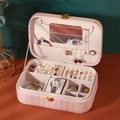 Pink PU leather jewelry box with vertical quilting and metal lock for accessories - 612-3 Vertical Stripe Pink